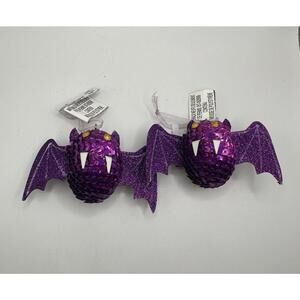 Pier 1 Imports Set of 2 Halloween Bat Ornament Purple Sequins Retired